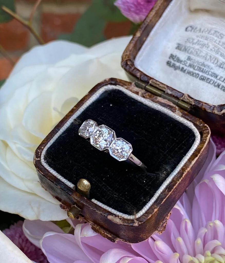 1.4CTW White Round Moissanite Art Deco Antique Style Wedding 14K White Gold Ring