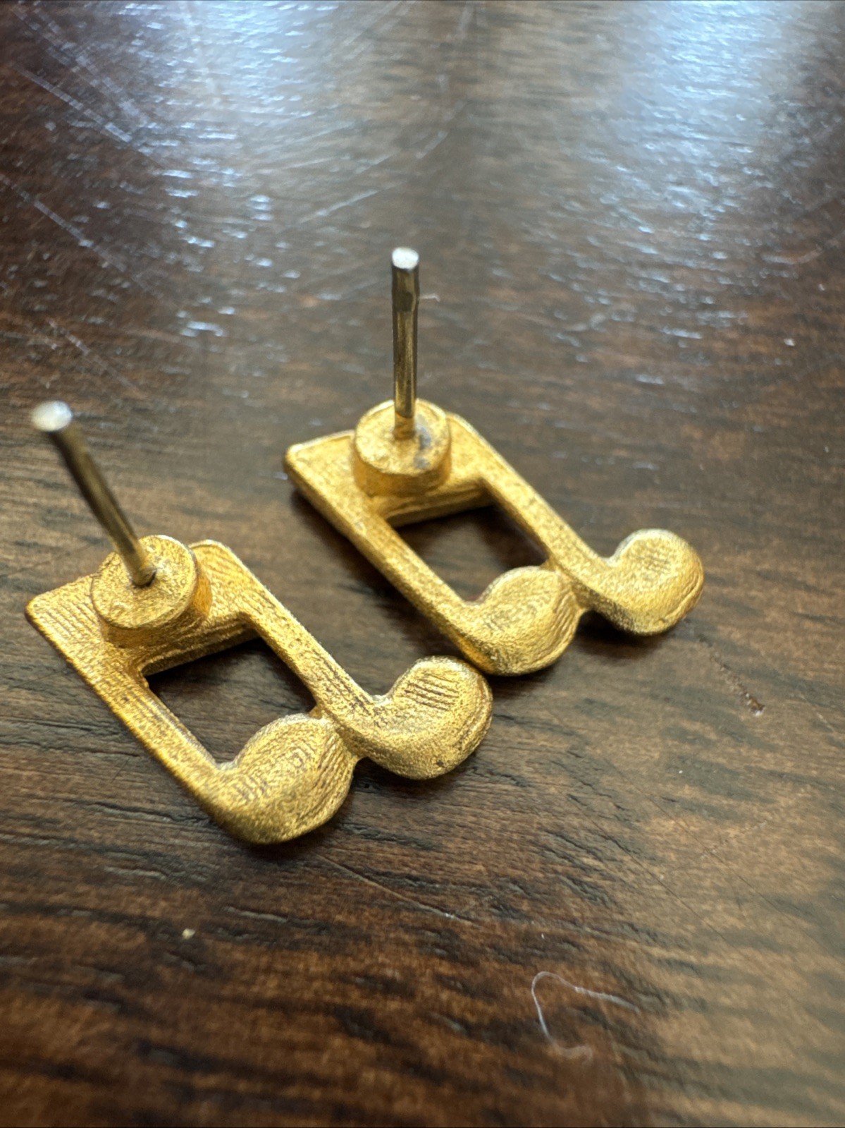 Vtg Earrings Small Florentine Music Eighth 8th Notes Gold Toned Studs 1980s J