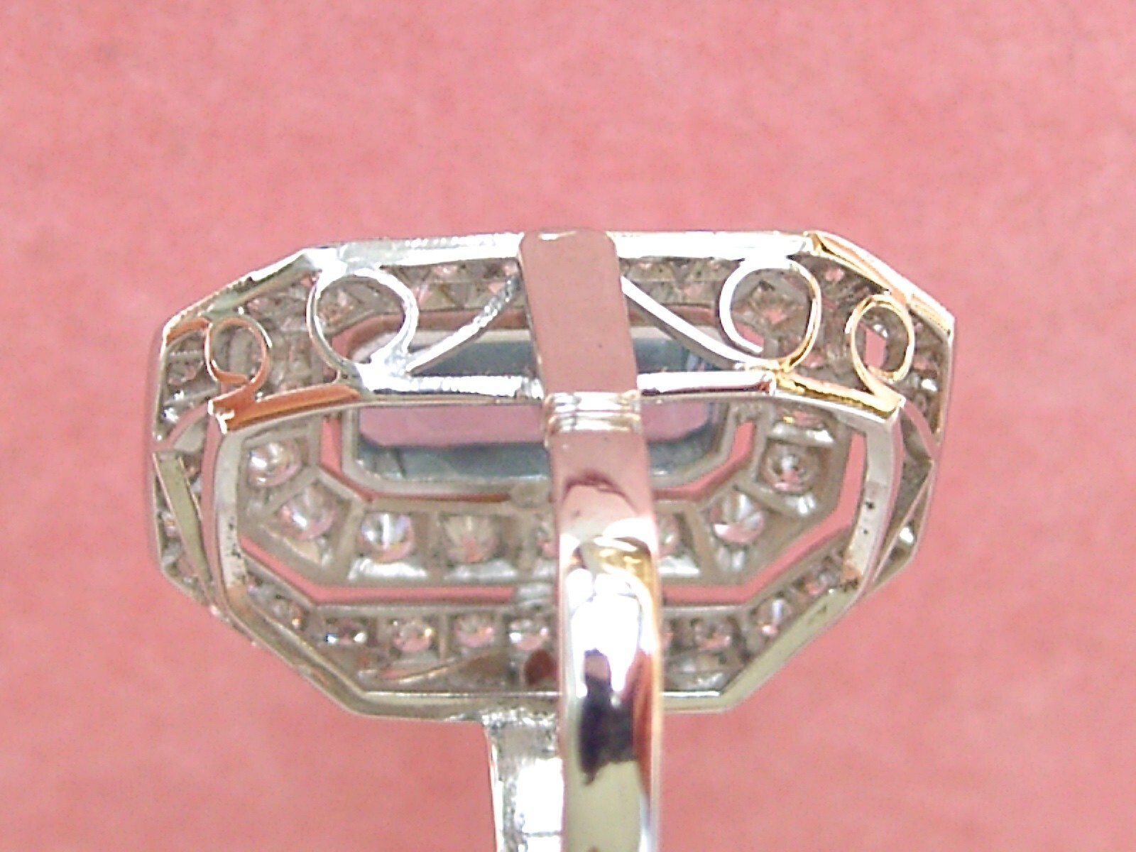 ESTATE DECO 1.55ct AQUAMARINE 1ctw OLD DIAMOND PLATINUM COCKTAIL RIGHT-HAND RING