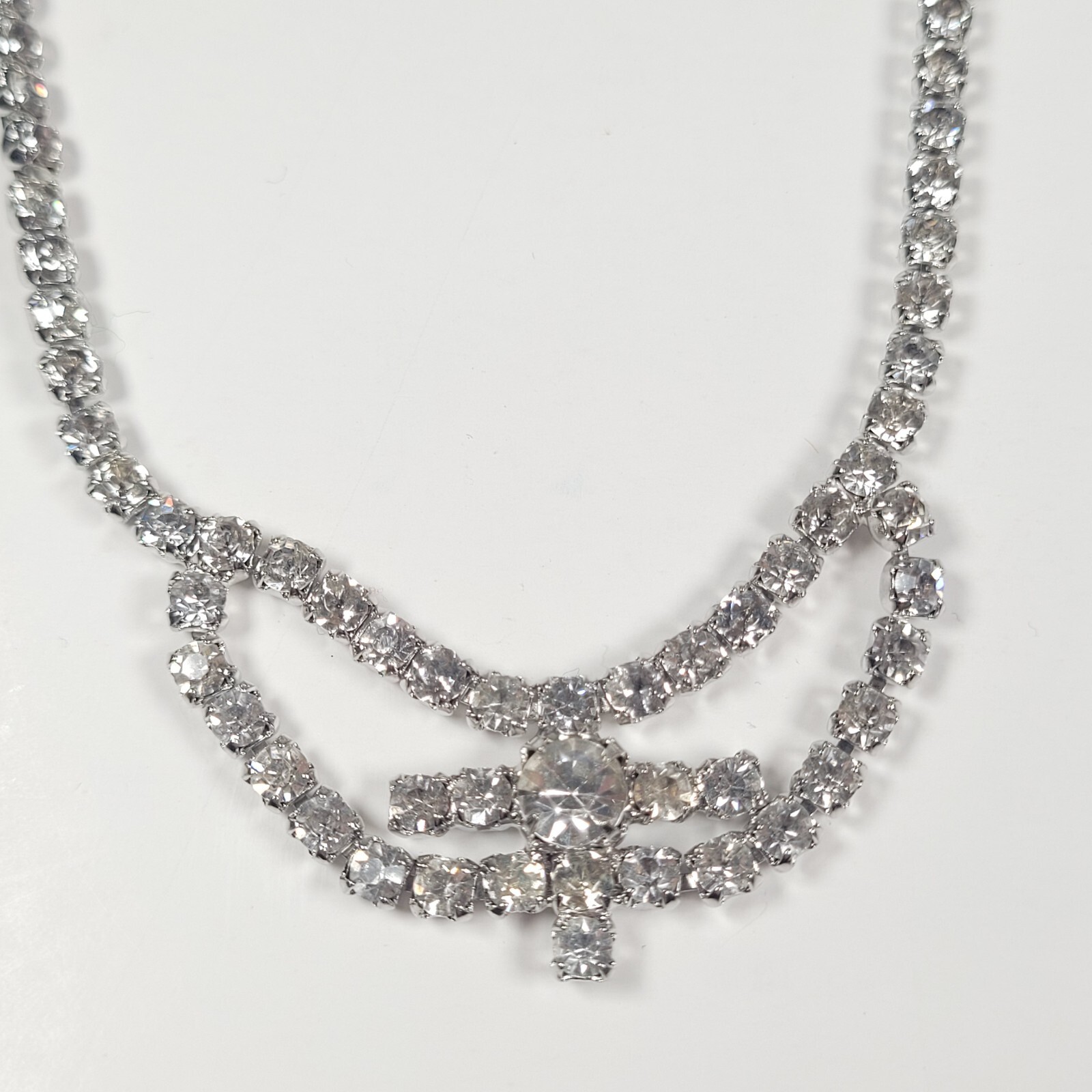 Choker Necklace Lot of 2 Silver Tone with White or Clear Rhinestones Vintage