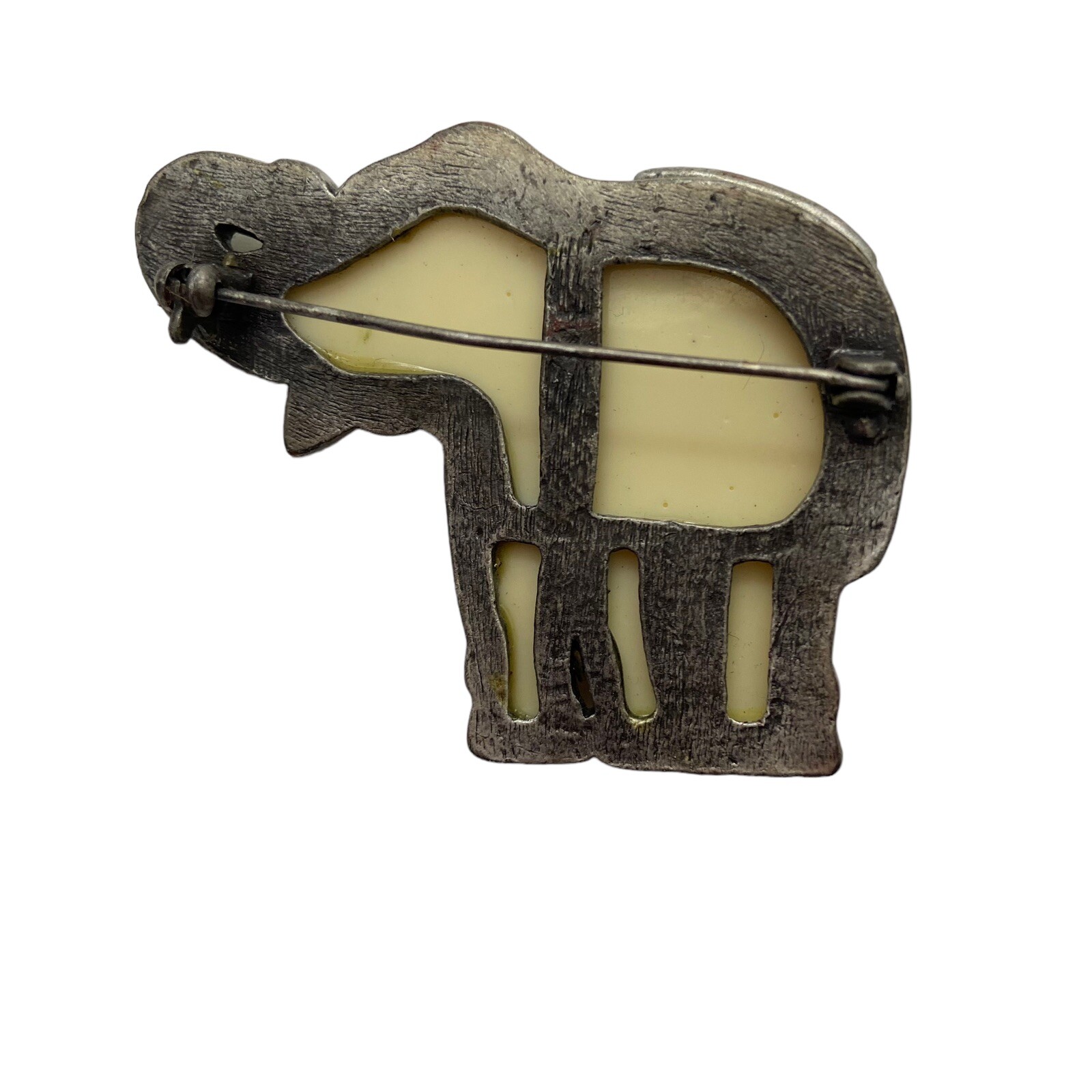 Vintage Large White on Silver Tone with Rhinestones ELEPHANT TRUNK UP Brooch Pin