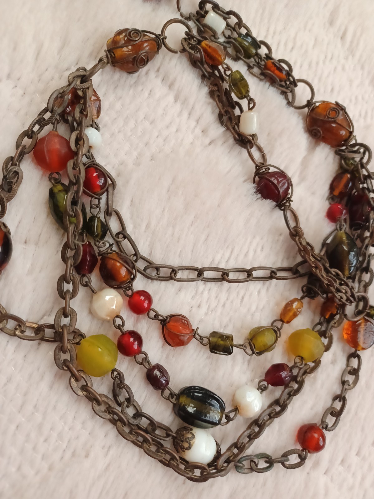 Vintage 90’s Y2K 2000’s Style Layered Necklace Glass Beads Brass Tone Boho Hippy