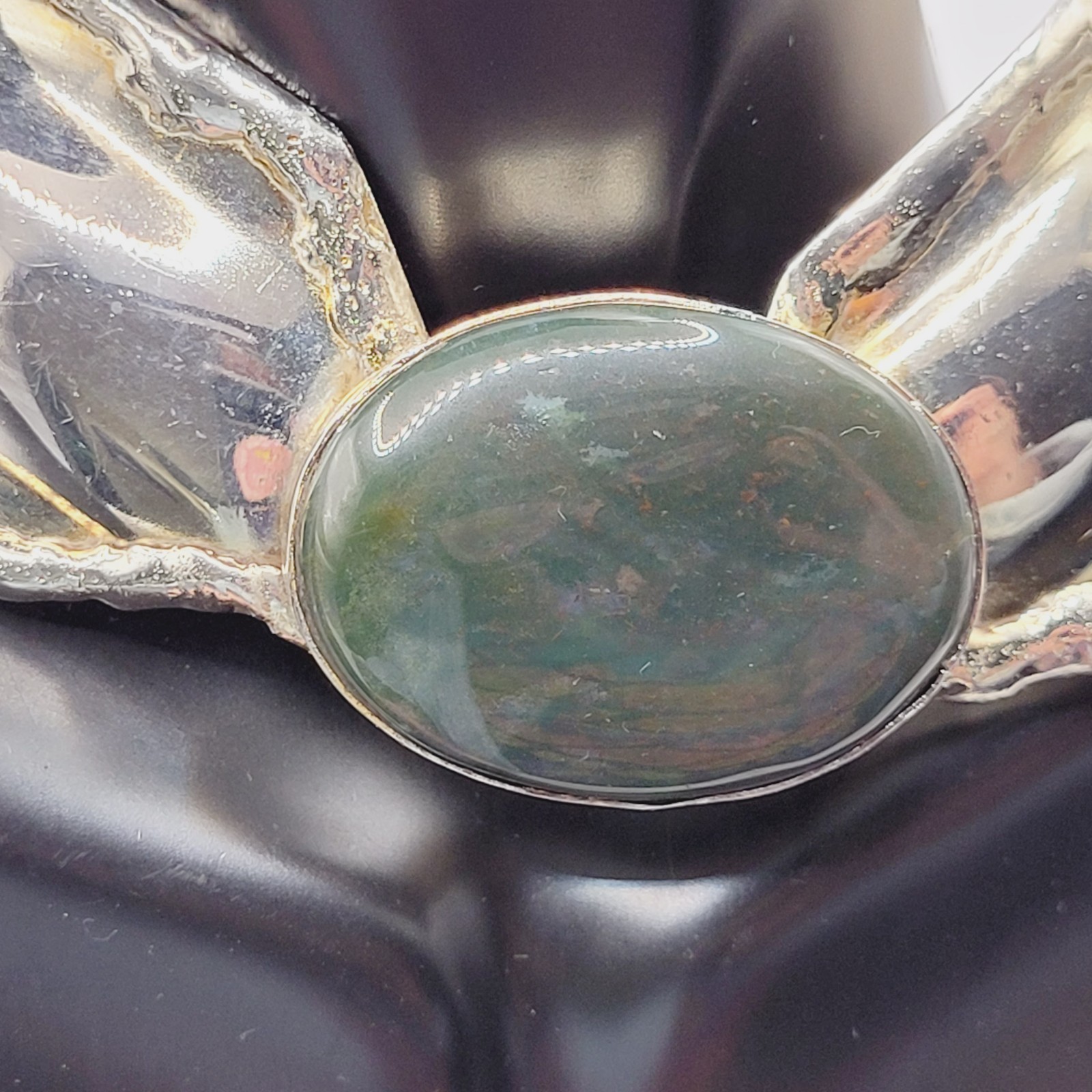 SW Style Collar Handmade Silver Tone Metal Green Agate Stone ROUGH Vtg Necklace