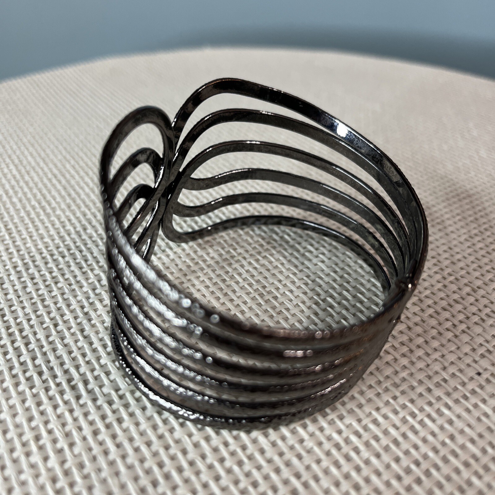 Vintage Grey Metal Scalloped Front Opening Hinged Cuff Bracelet