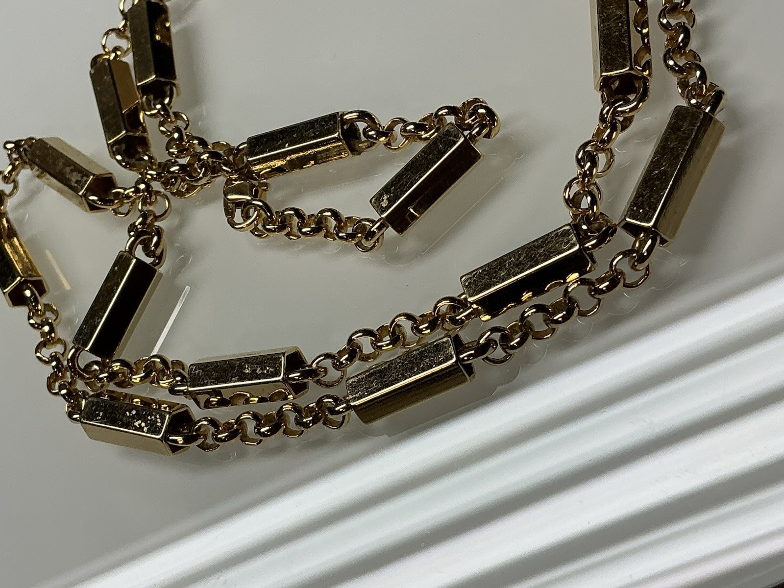 Vintage Monet Gold Tone Chunky bar link Chain Necklace 28″