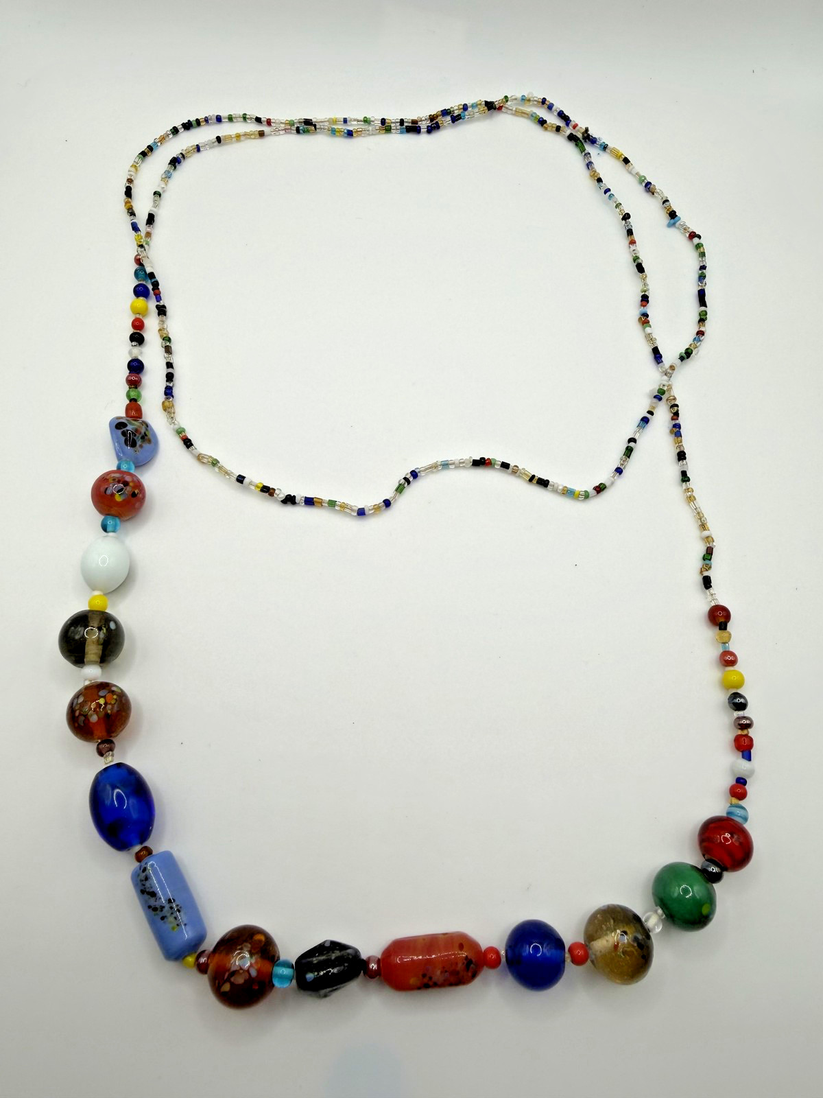 MULTICOLOR GLASS BEADED STATEMENT NECKLACE LONG STRAND WOMENS BOHO JEWELRY