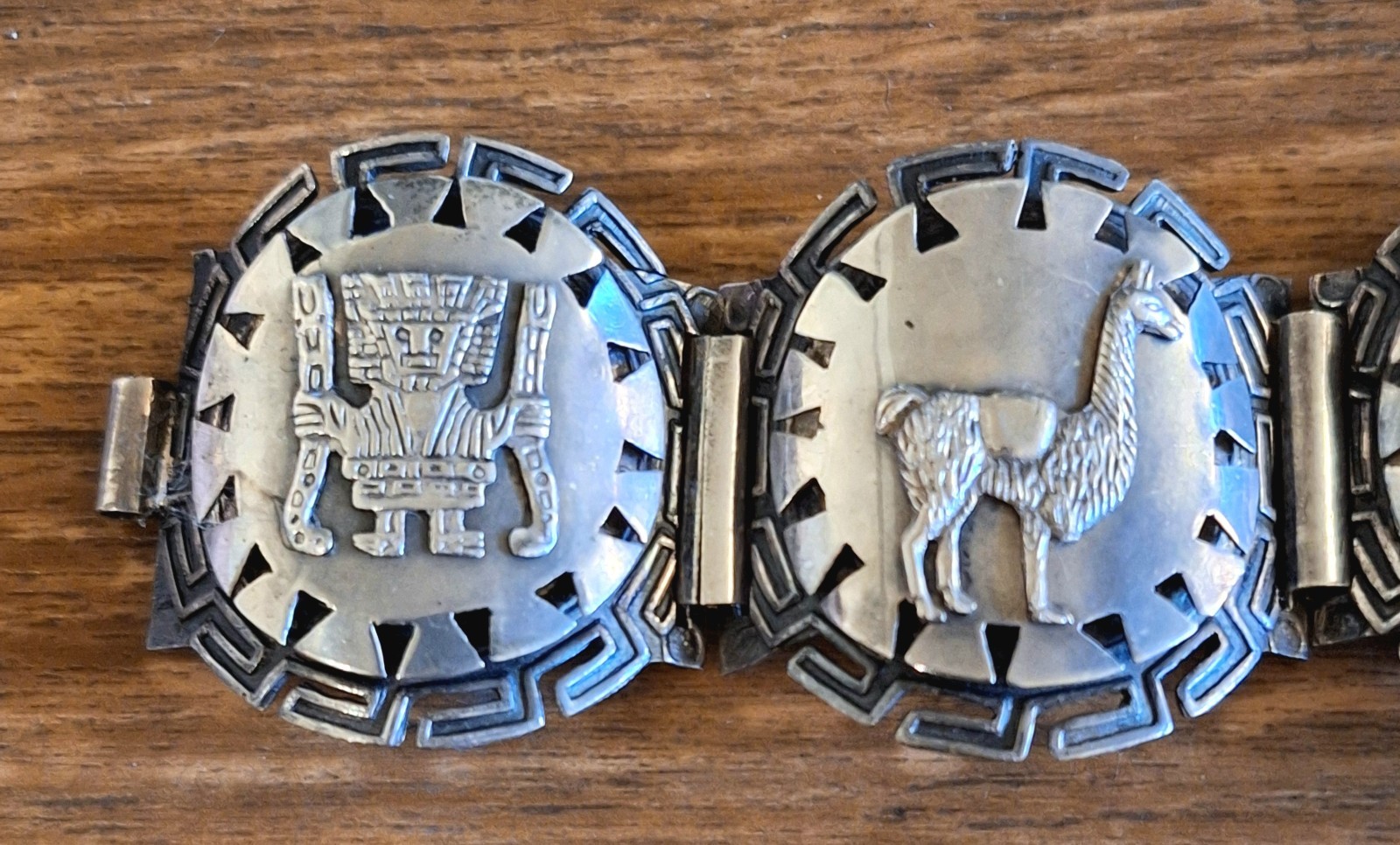 Vintage Estate Peru Sterling Silver Bracelet W/Mayan/Inca Panels! 7.25″ L! 44G!!
