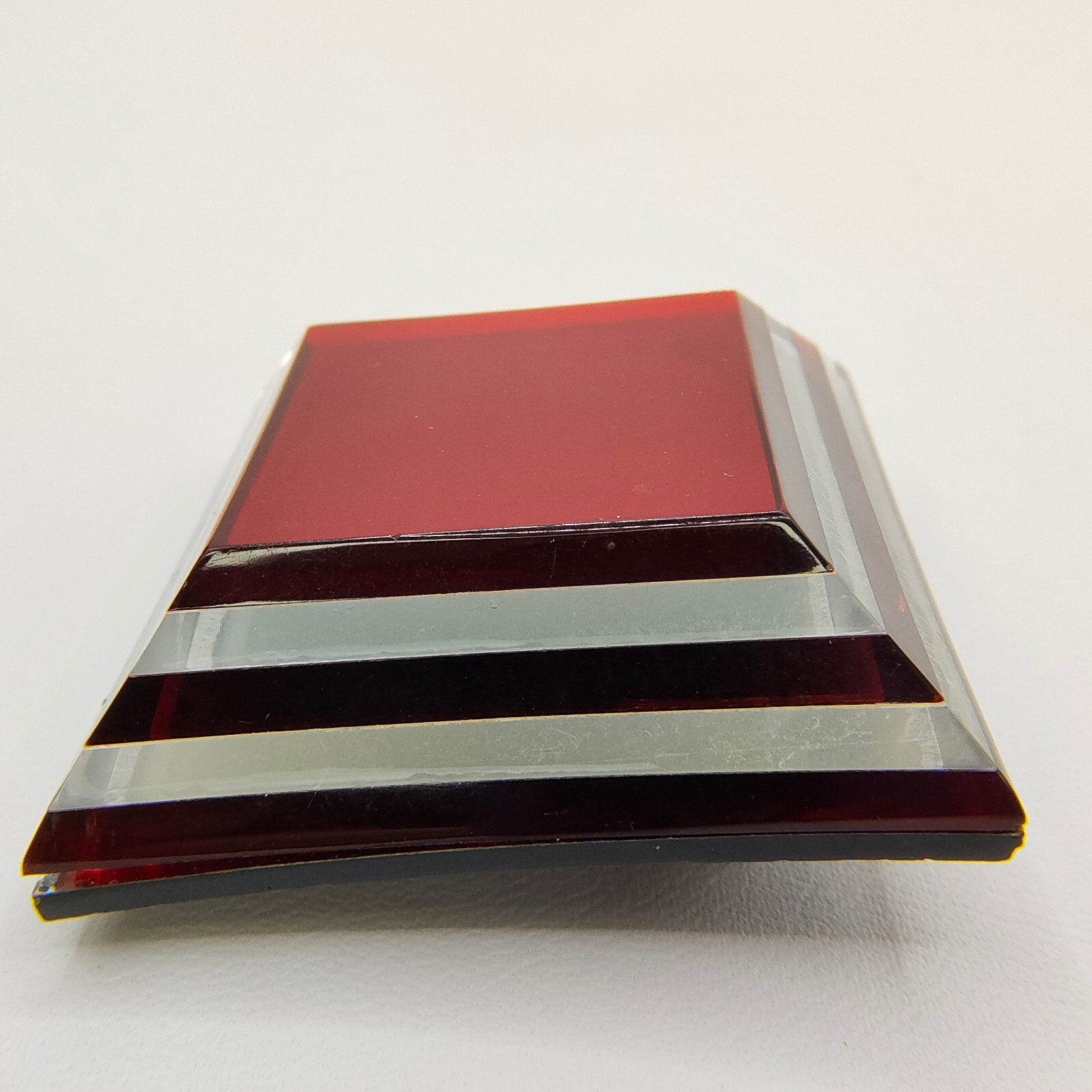 Vintage Minimalist Brooch Pin Red Layered Square Plastic Abstract Unique Signed