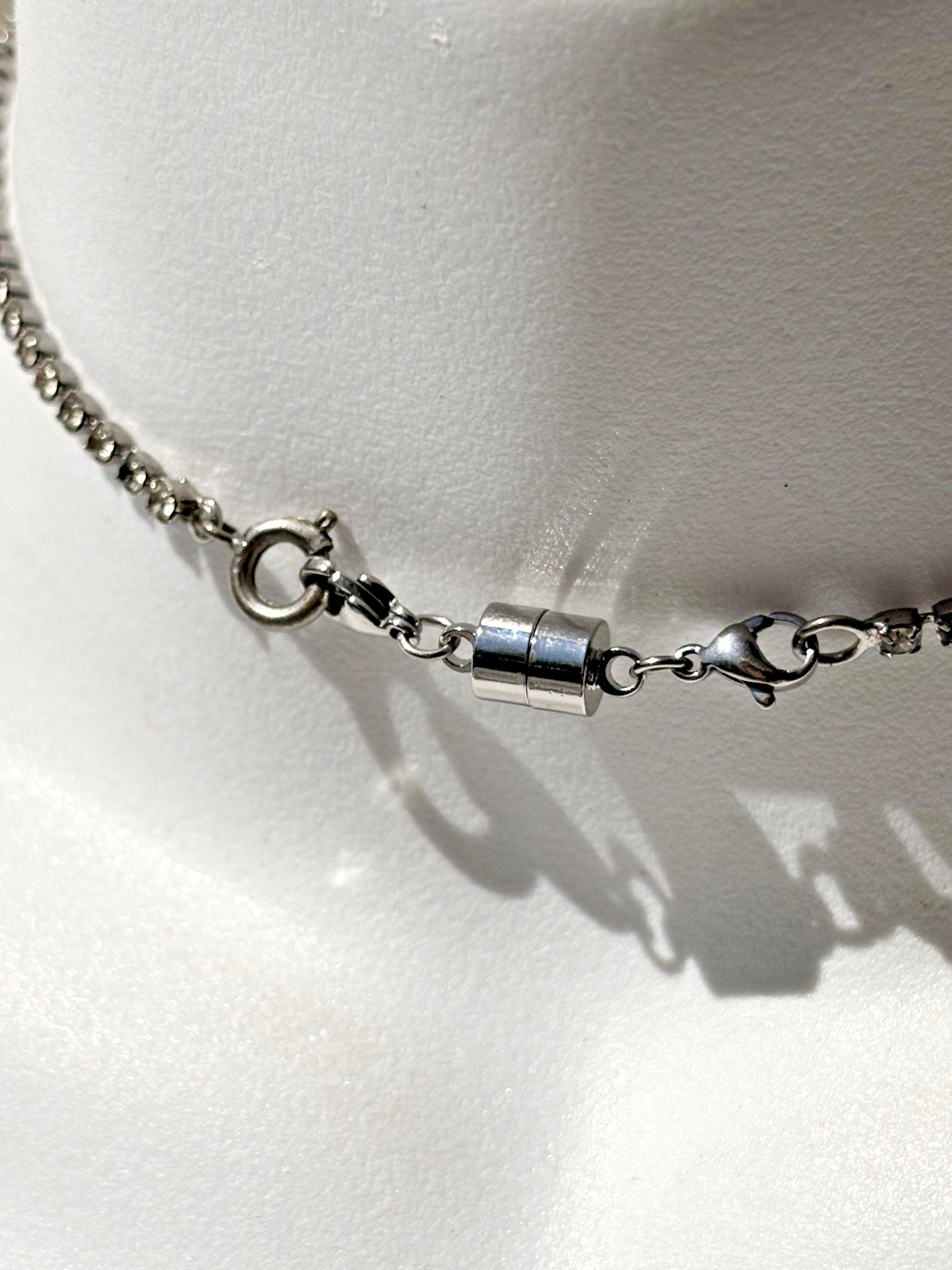 Vintage Rhinestone Floret Necklace 1.75″ Pendant Silver Tone Mid Century