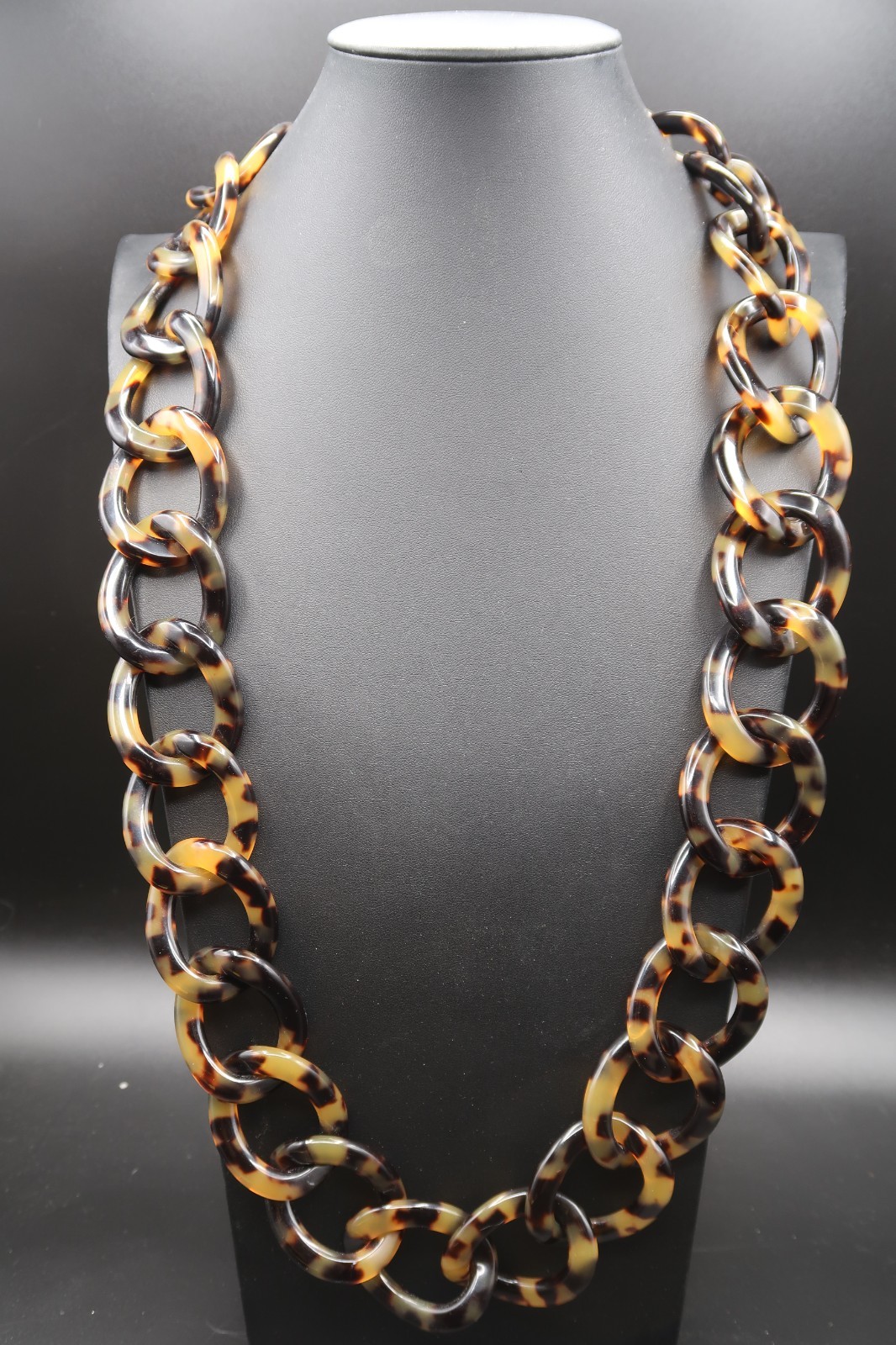 Vtg Chunky Tortoise Shell Large Link Necklace Acrylic Celluloid Bakelite