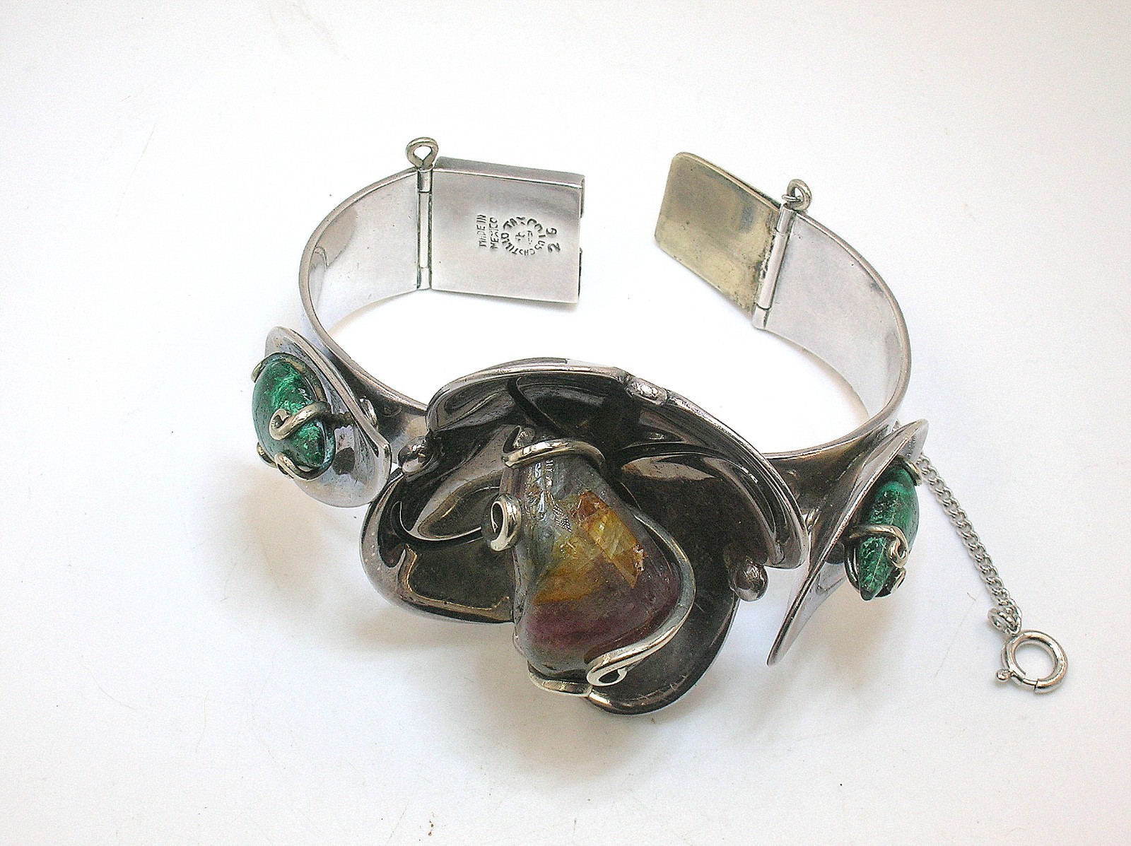 LOS CASTILLO TAXCO MEXICO VINTAGE STERLING SILVER BRACELET WITH STONES – B.OFFER