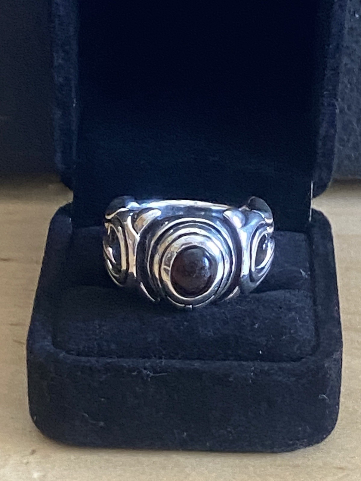 Vintage Heavy Sterling Silver Ring 18 DWT Deep Red Garnet Cabochon Stone
