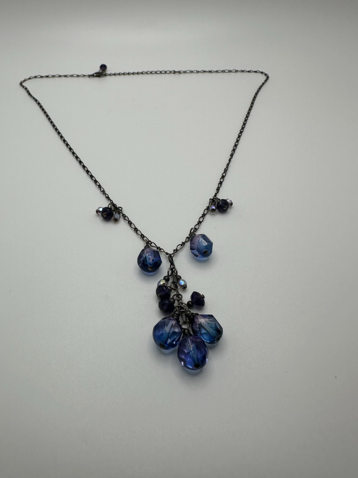 Vintage Sterling Silver Purple Blue Crystal Necklace 18”-20” JB23