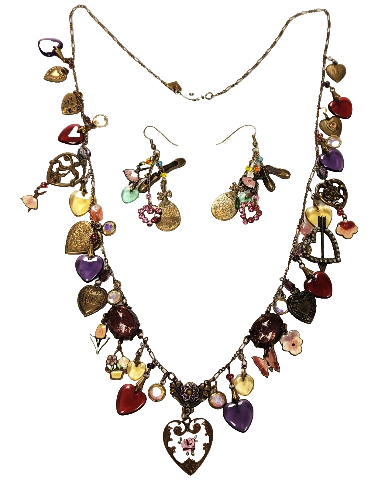 Glass Works Studio Hearts Ballerina Crystals Enamel Earrings Necklace Set