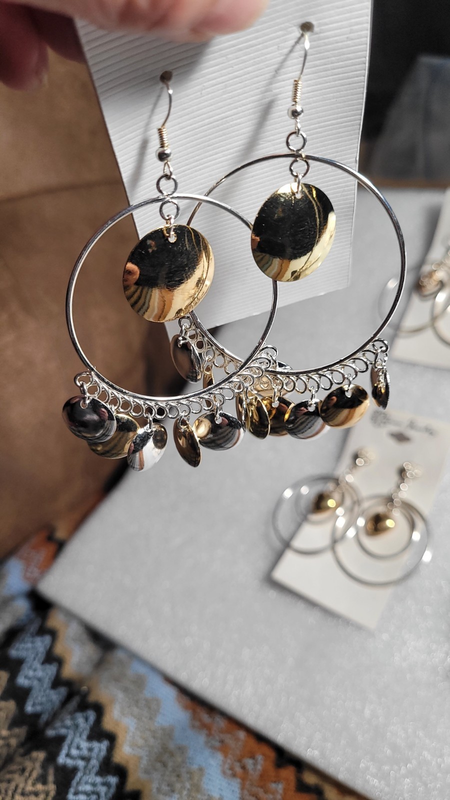6 Pairs NEW VINTAGE DANGLE HOOPS EARRINGS PIERCED DROP BIG CLASSIC • OLD STOCK