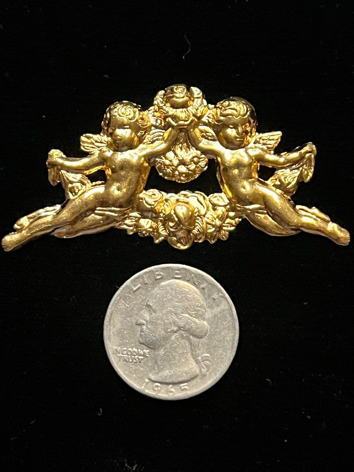 Vintage Cherub Gold Plated Brass Stamping for Jewelry Design NOS 22K Gold Plated