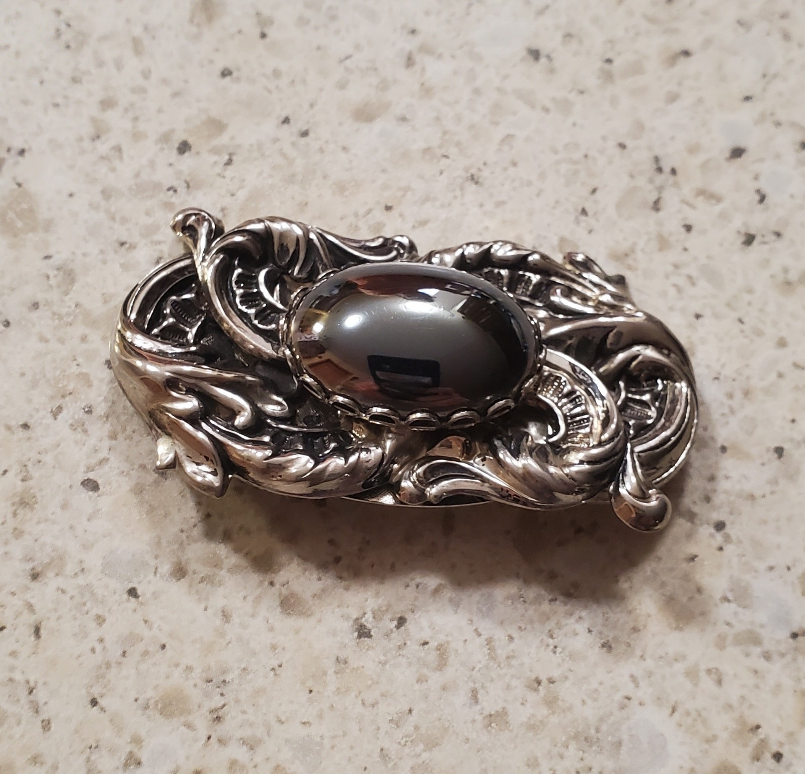 Vintage/ Nouveau Brooch, Black Stone, Victorian Brooch/Pin 2 1/2″ (cont 19)