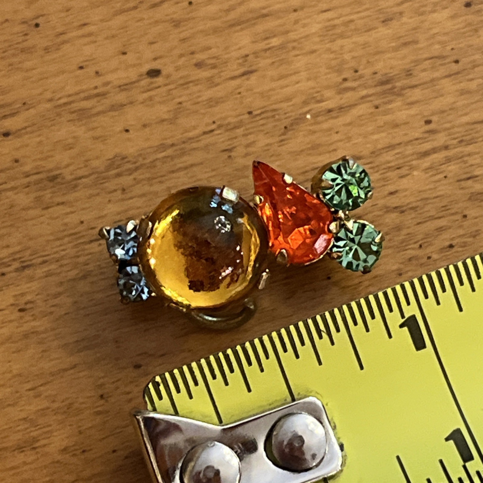 Vintage Made In Austria Mouse Brooch Prong Set Cabochon & Faceted Crystals