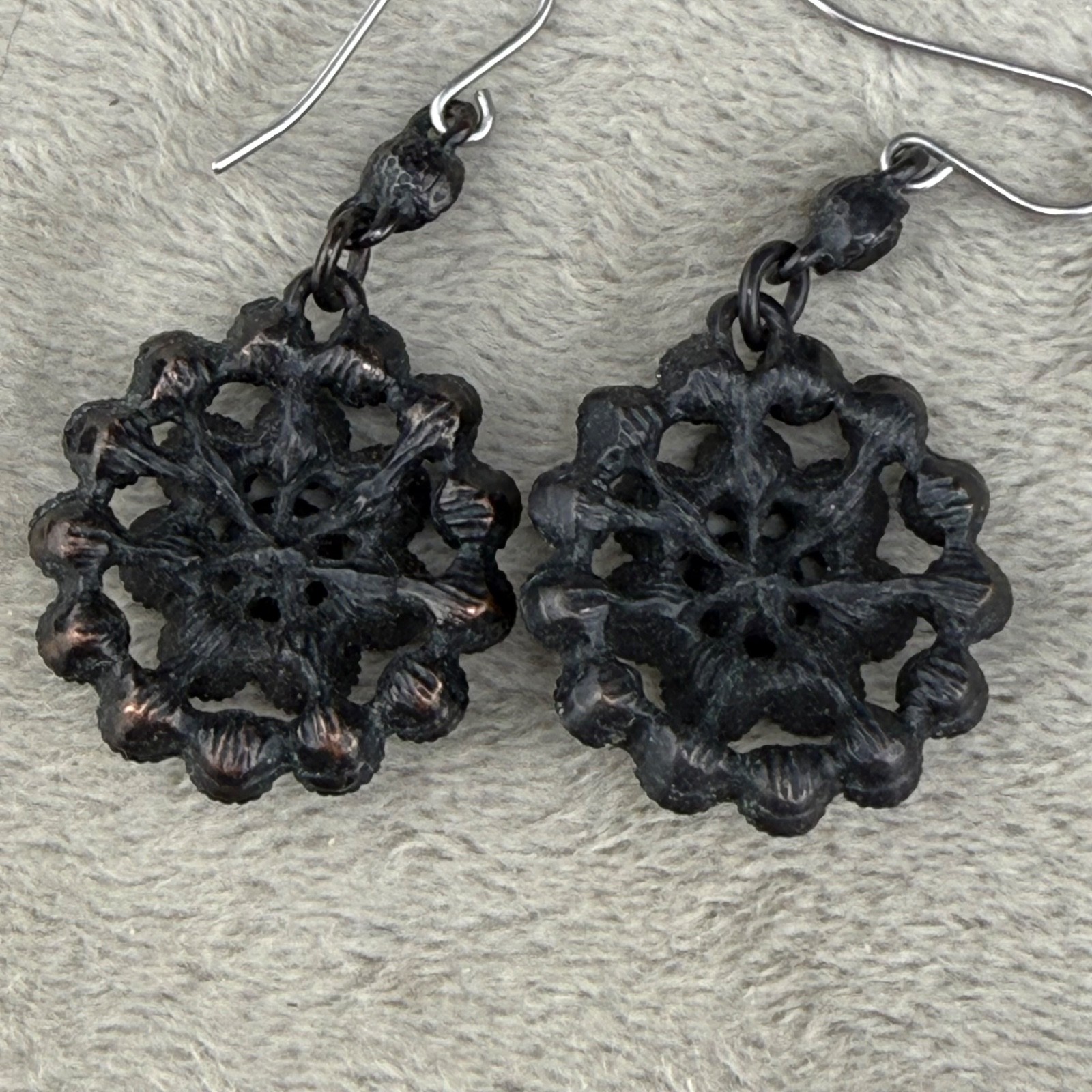 Vintage Pierced Earrings Black Enamel Rhinestone