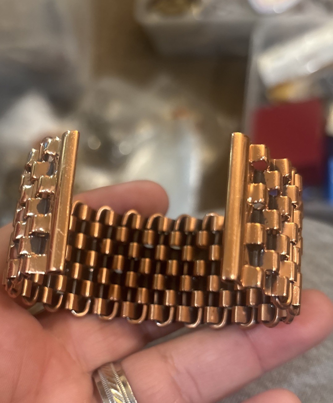 VTG RENOIR Copper Modernist Basket Weeve Bracelet Signed Mid Century 1950s MCM