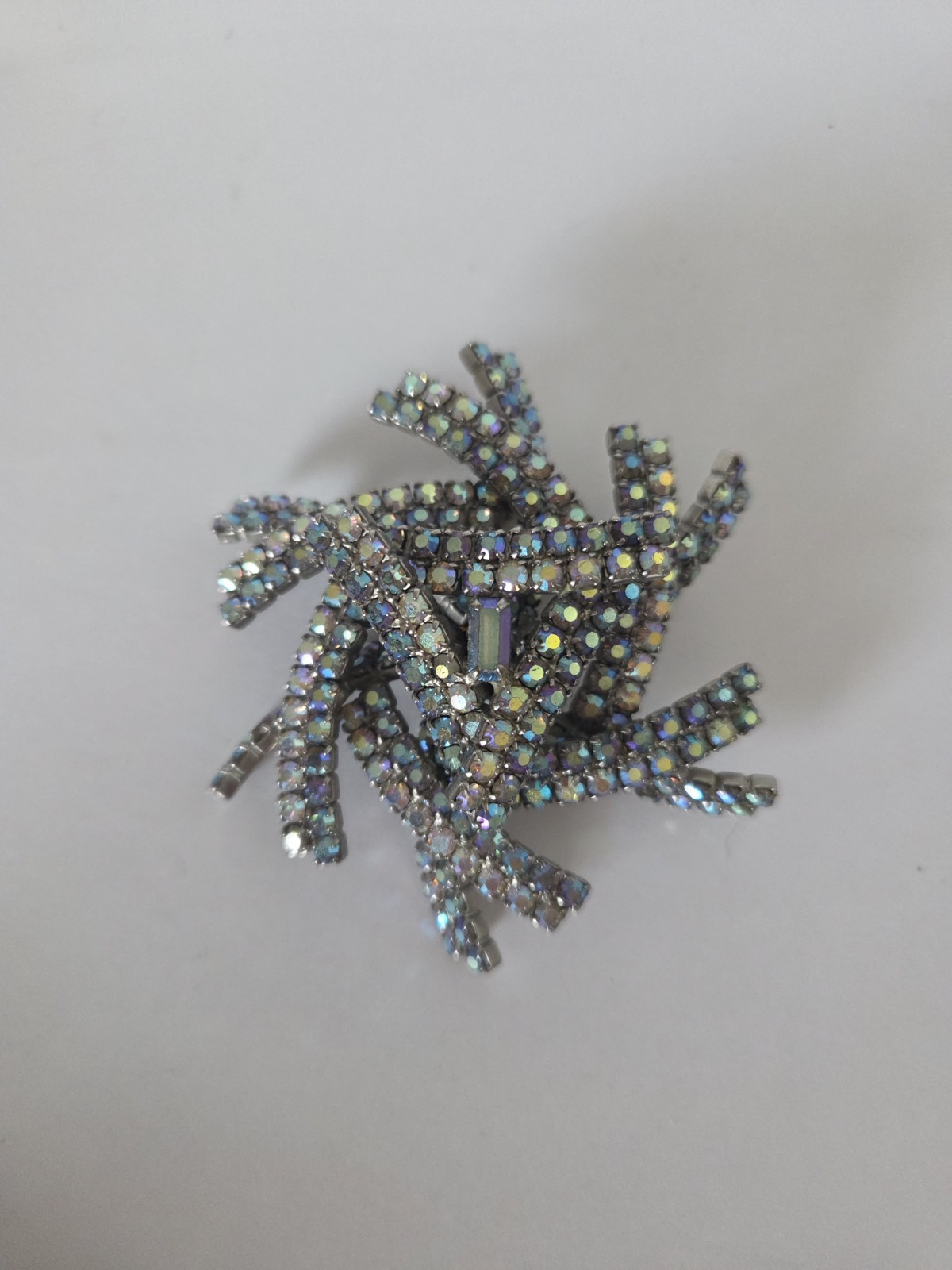 HUGE STARBURST AB SPECTACULAR GORGEOUS 3” brooch MID CENTURY MODERN 44 g