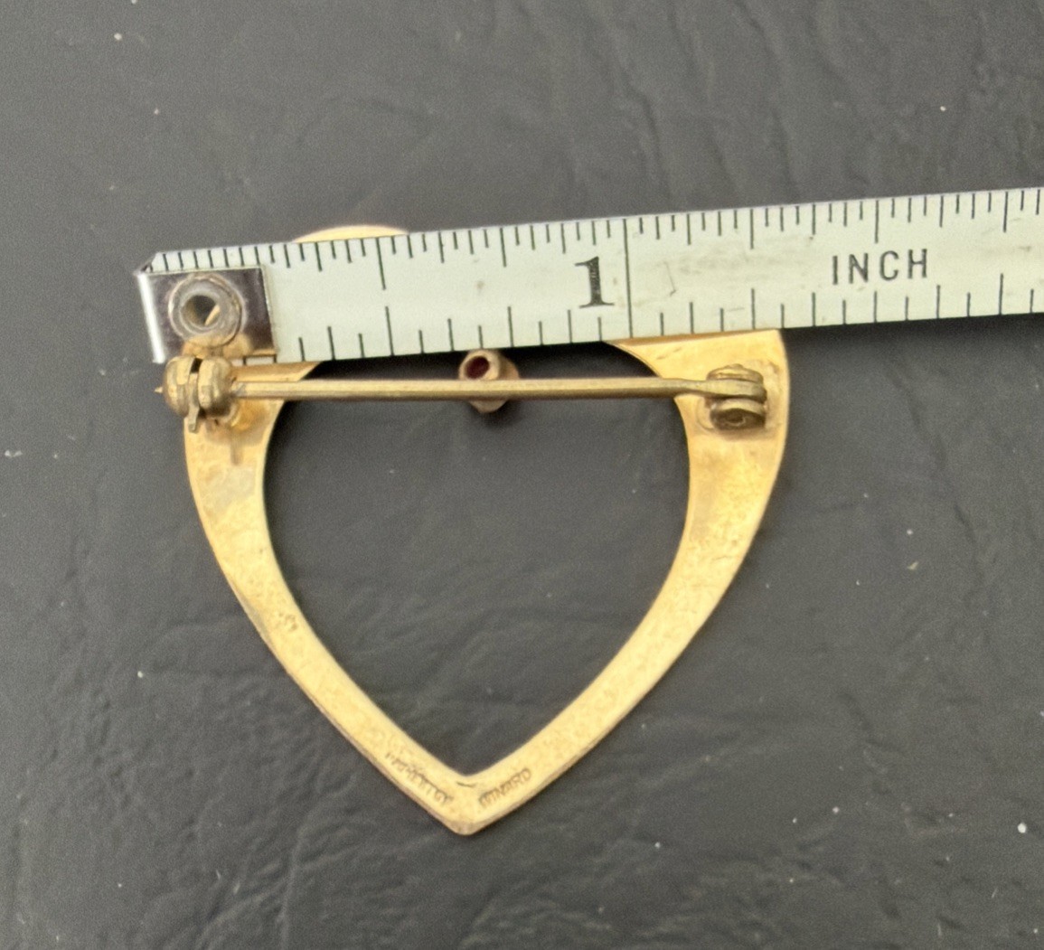 VINTAGE WINARD 1/20 12K GF GOLD HEART Pin Brooch. 1”1/4