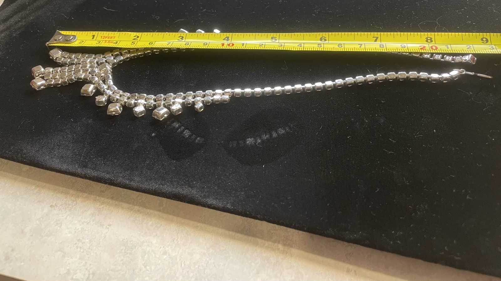 Vintage Art Deco Hook Clasp Pink & Clear Rhinestone Necklace