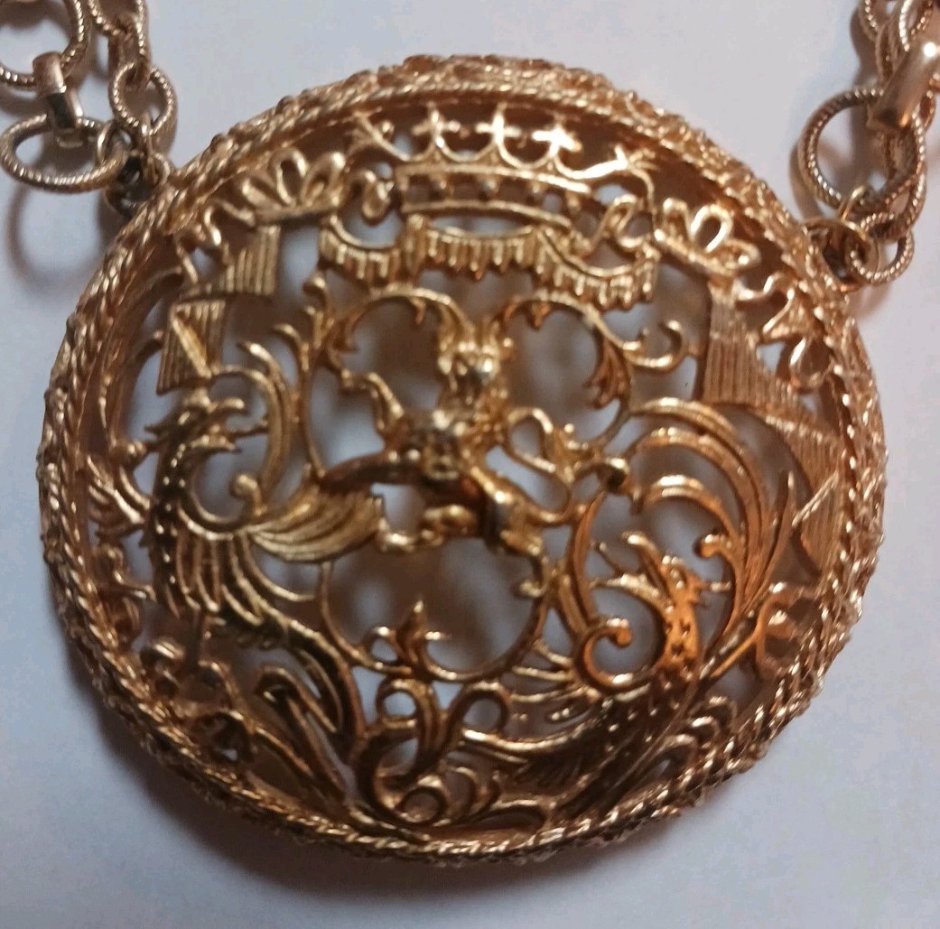 Vintage Signed Napier Coat of Arms Runway Couture Pendant Necklace 1971