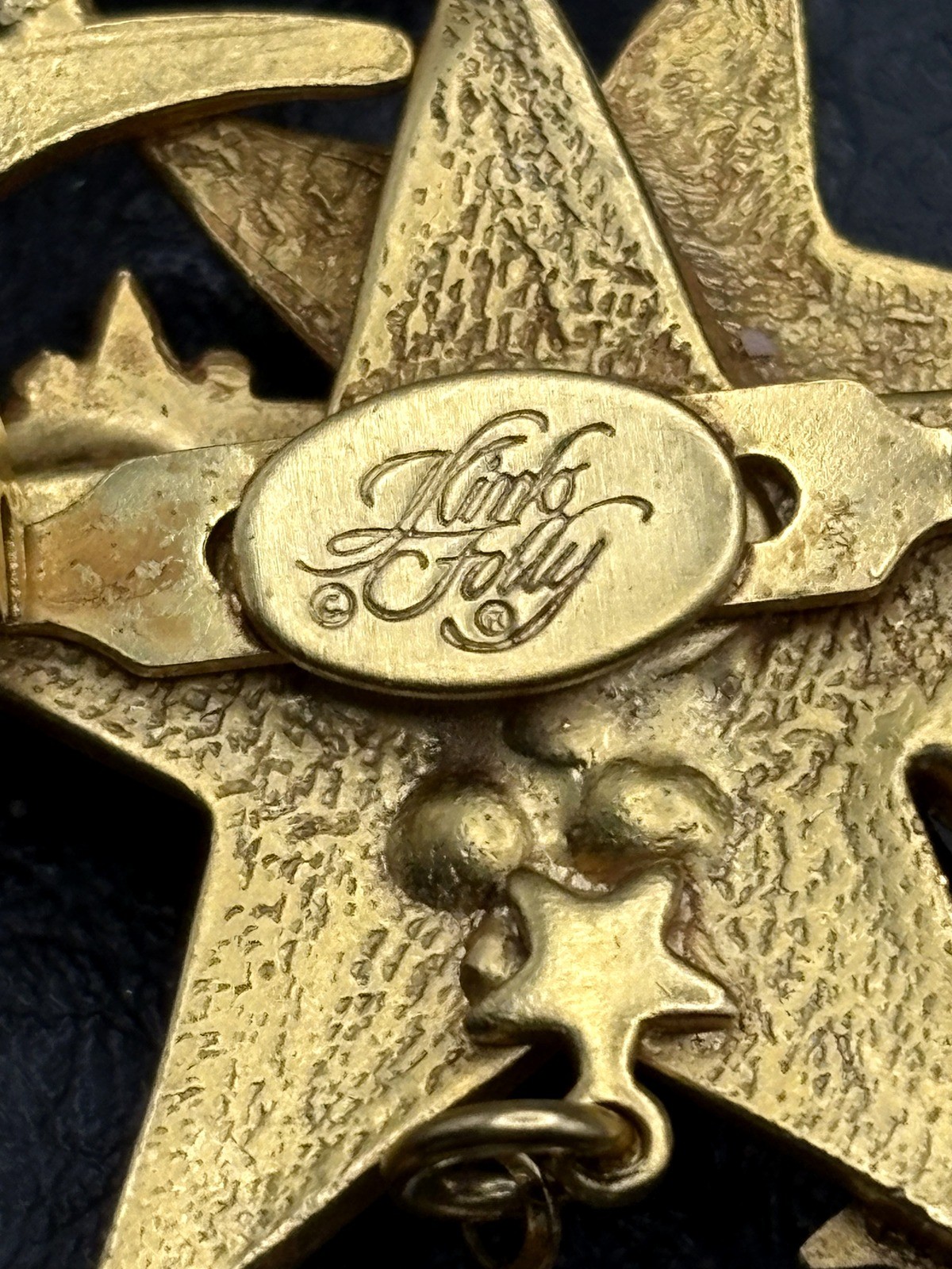 Kirks Folly Hey Diddle Diddle Gold Tone Crystal Brooch Pin Cat Cow Moon Star
