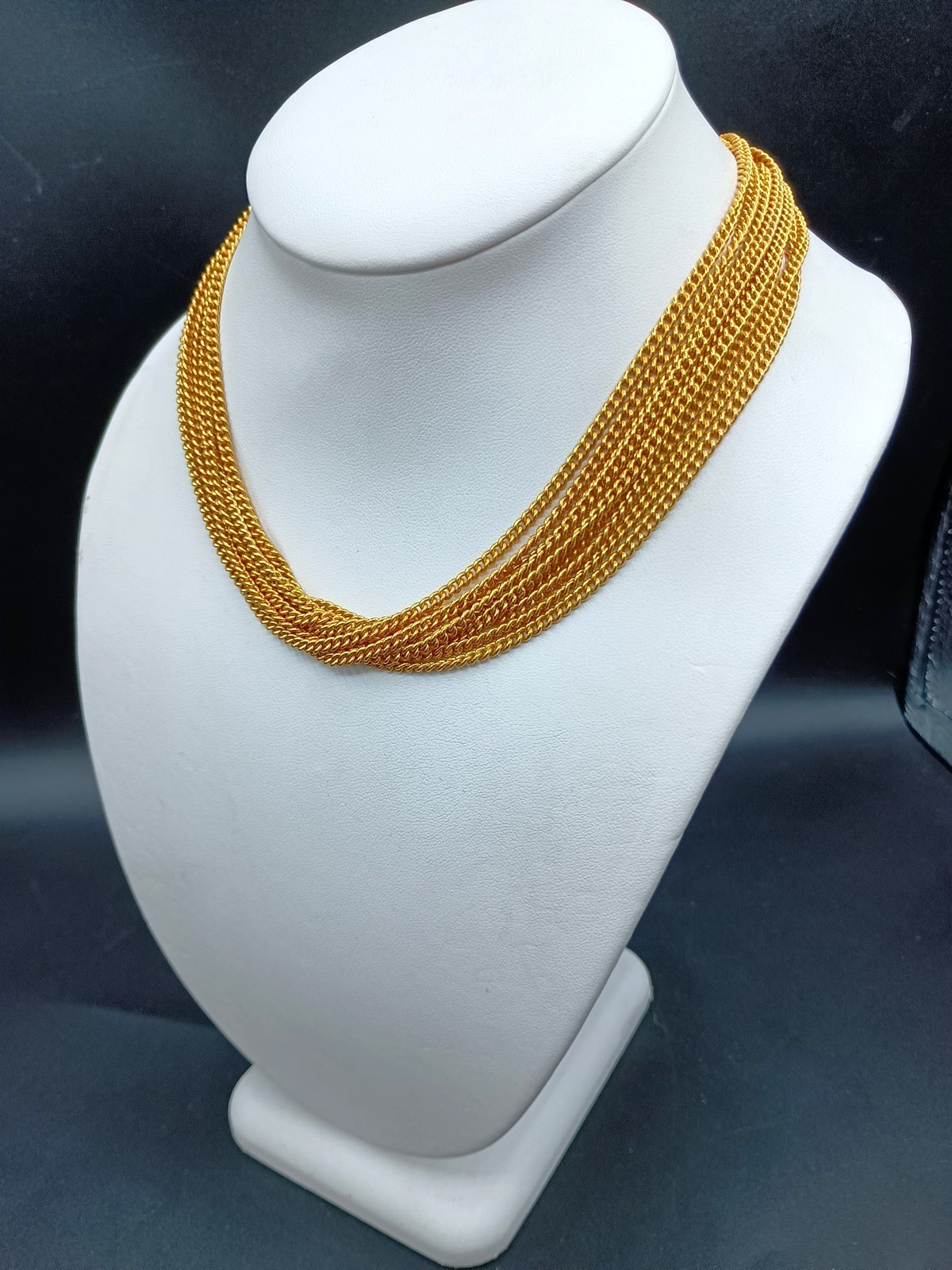 Vintage Gold Tone Collar Necklace Multi Strand Mesh Chain Choker 17″