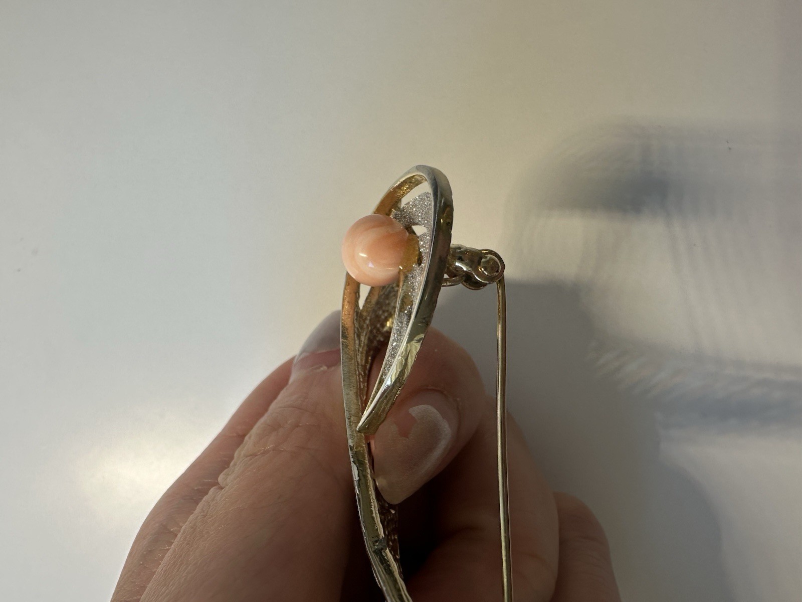 Vintage Japanese Momo Coral Leaf Brooch Pin