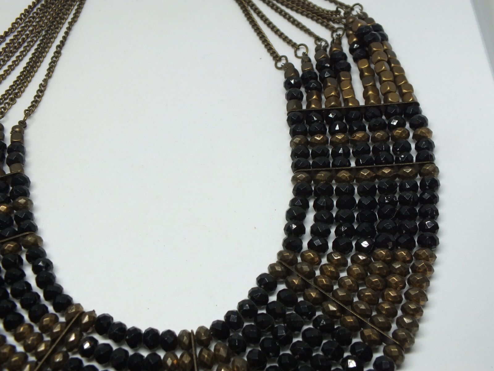 Beautiful Necklace Choker Black Brass Beads Chain 16-18″ Long 1 1/2″ Wide