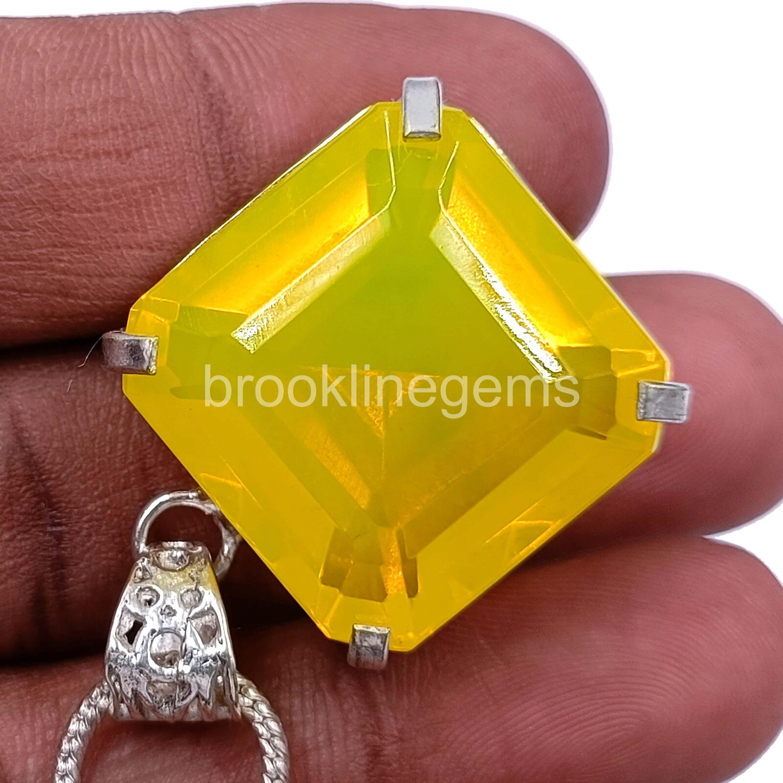 80.00 Ct Emerald Cut Natural Yellow Opal 925 Solid Silver Pendant Gems 5JRA