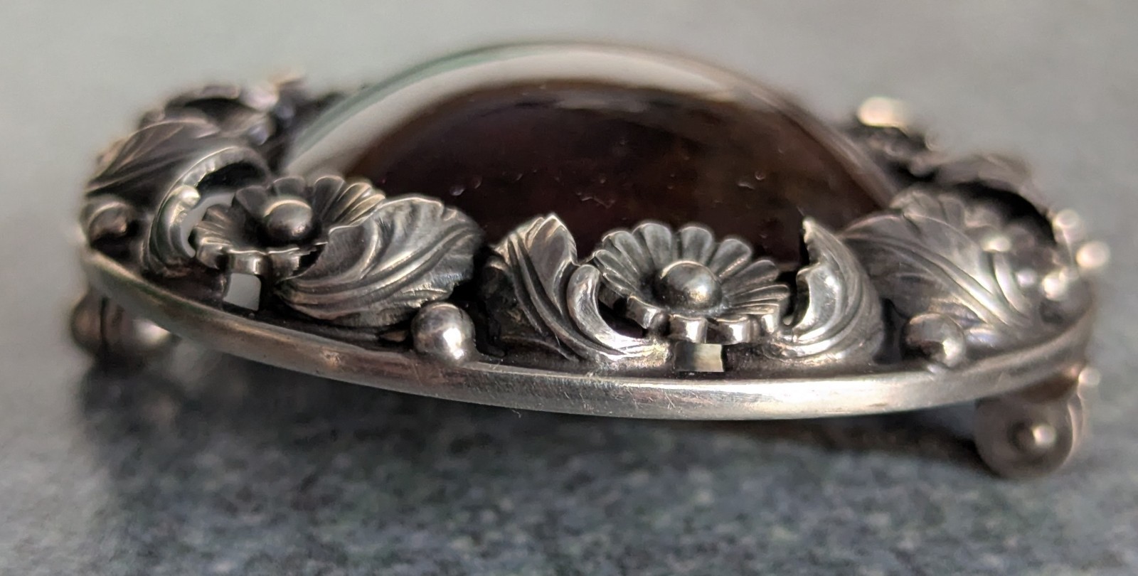 Vintage Sterling Silver Denmark NE FROM Amber Round Floral Pin Brooch Neils Erik