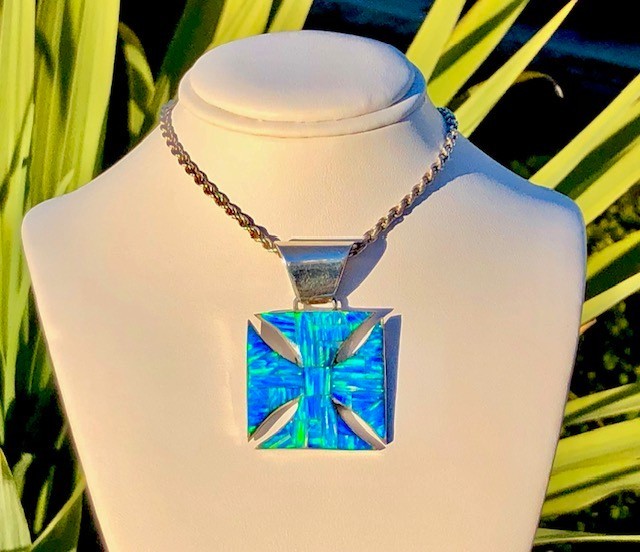 ViNtAgE Bad A$$ Biker Cross Opal Pendant Opal Maltese Sterling Reynesta Leland