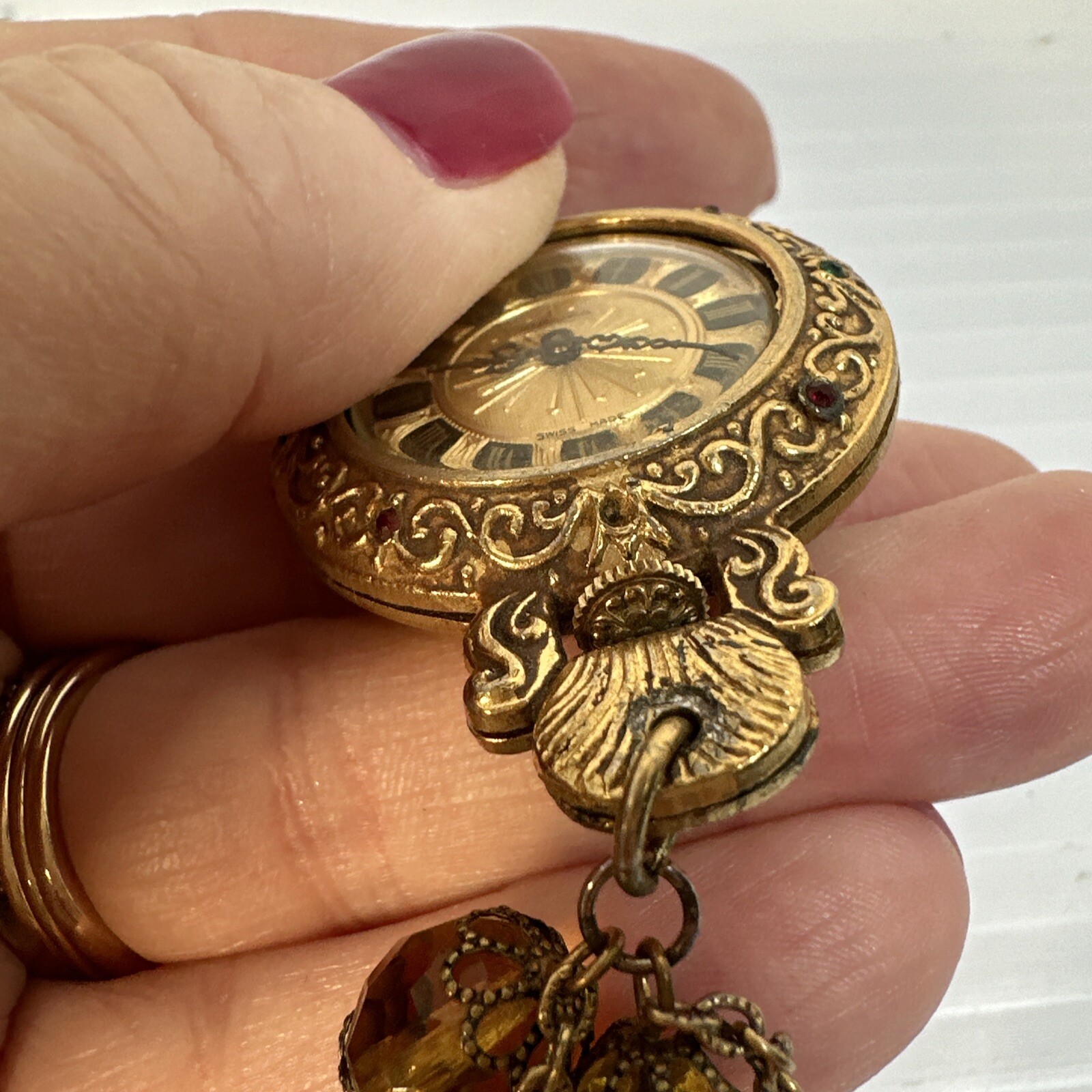 Vintage Mid Century Endura Pendant Watch Renaissance Style Necklace