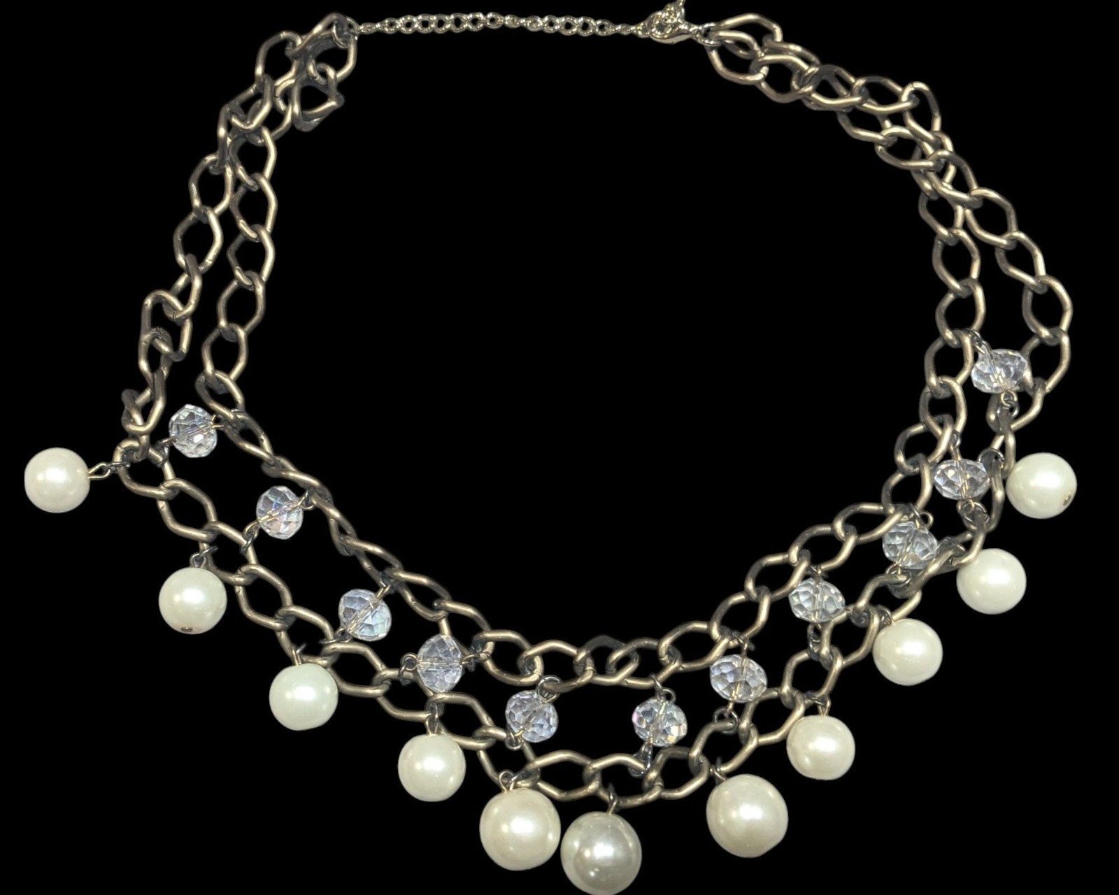 Vintage Glam Faux Pearl And Aurora Borealis Crystal Layered Fringe Necklace