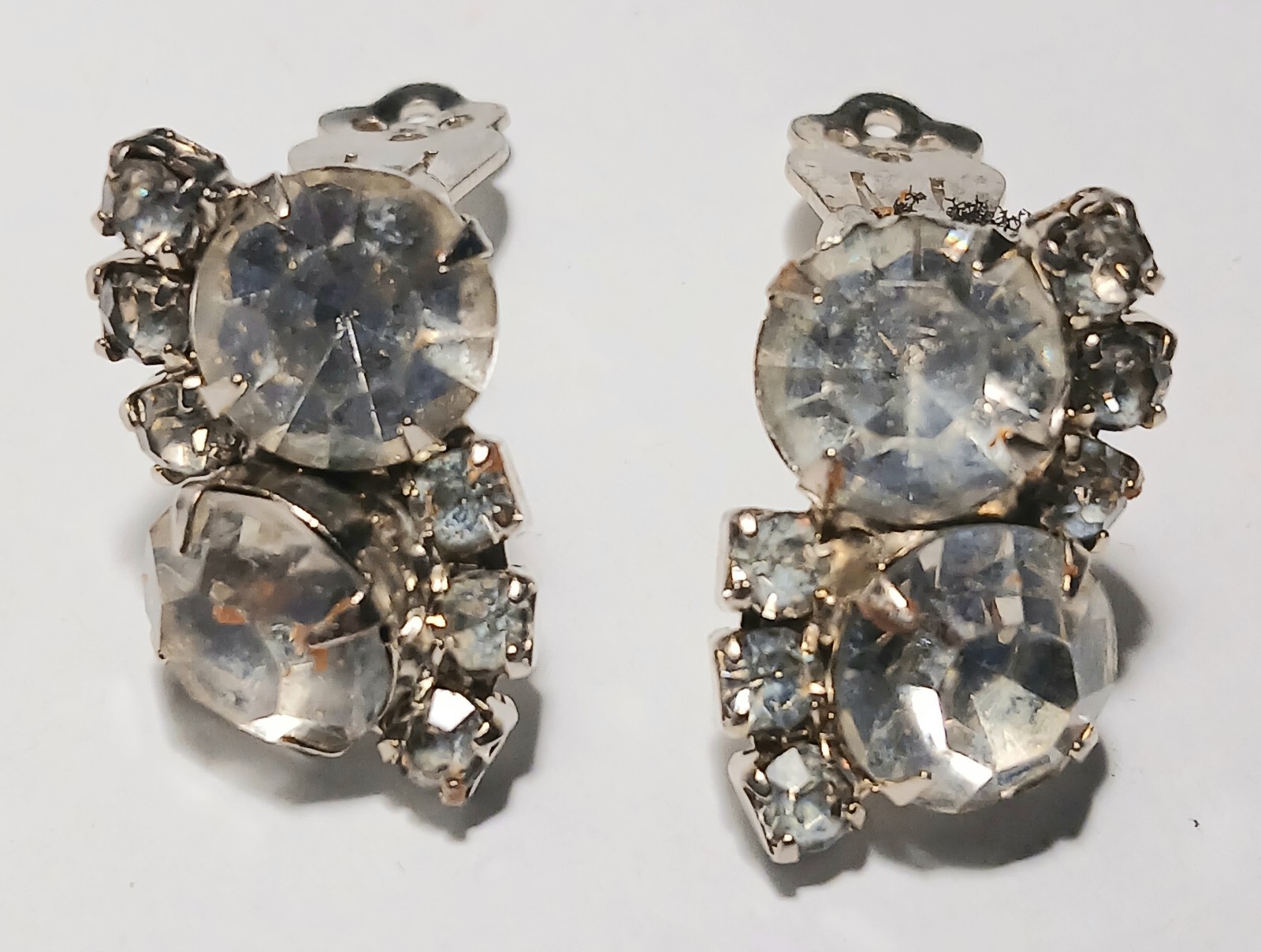 Vintage genuine crystal cluster clip on earrings faceted- vintage