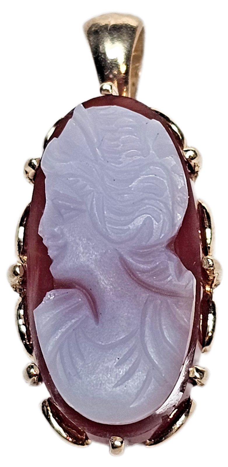 ESTATE 14K YELLOW GOLD RED AGATE CAMEO PENDANT-585-FREE USA SHIPPING