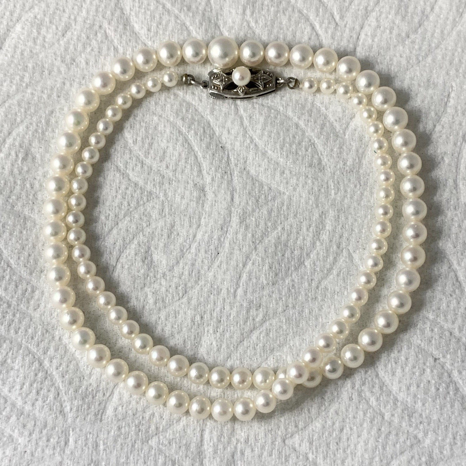 Mikimoto Akoya Pearl Necklace Strand Graduated Hi Luster VTG Japan Silver 18”