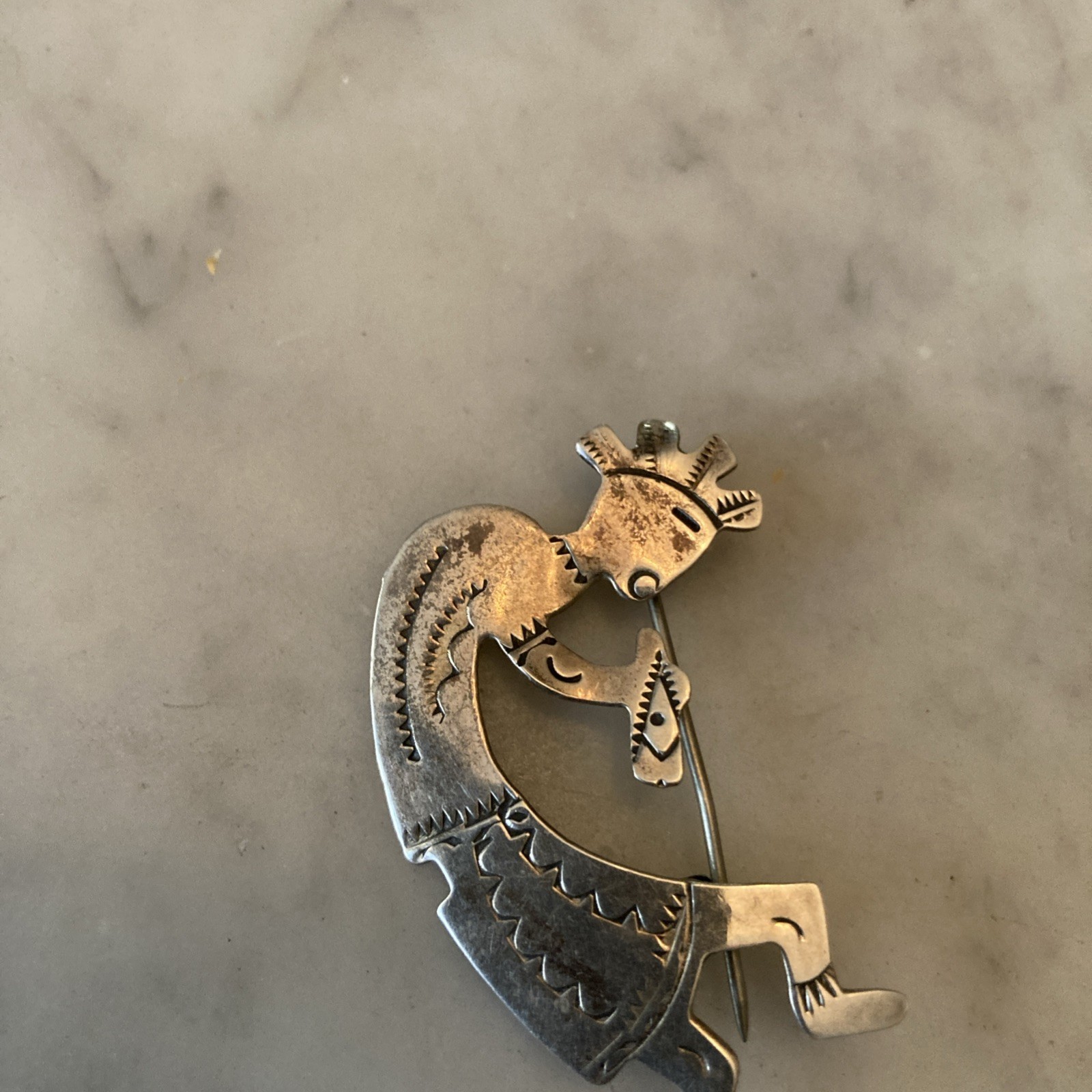 Vintage Ben J Chavez Sterling Kokopelli Brooch Pendant 2”