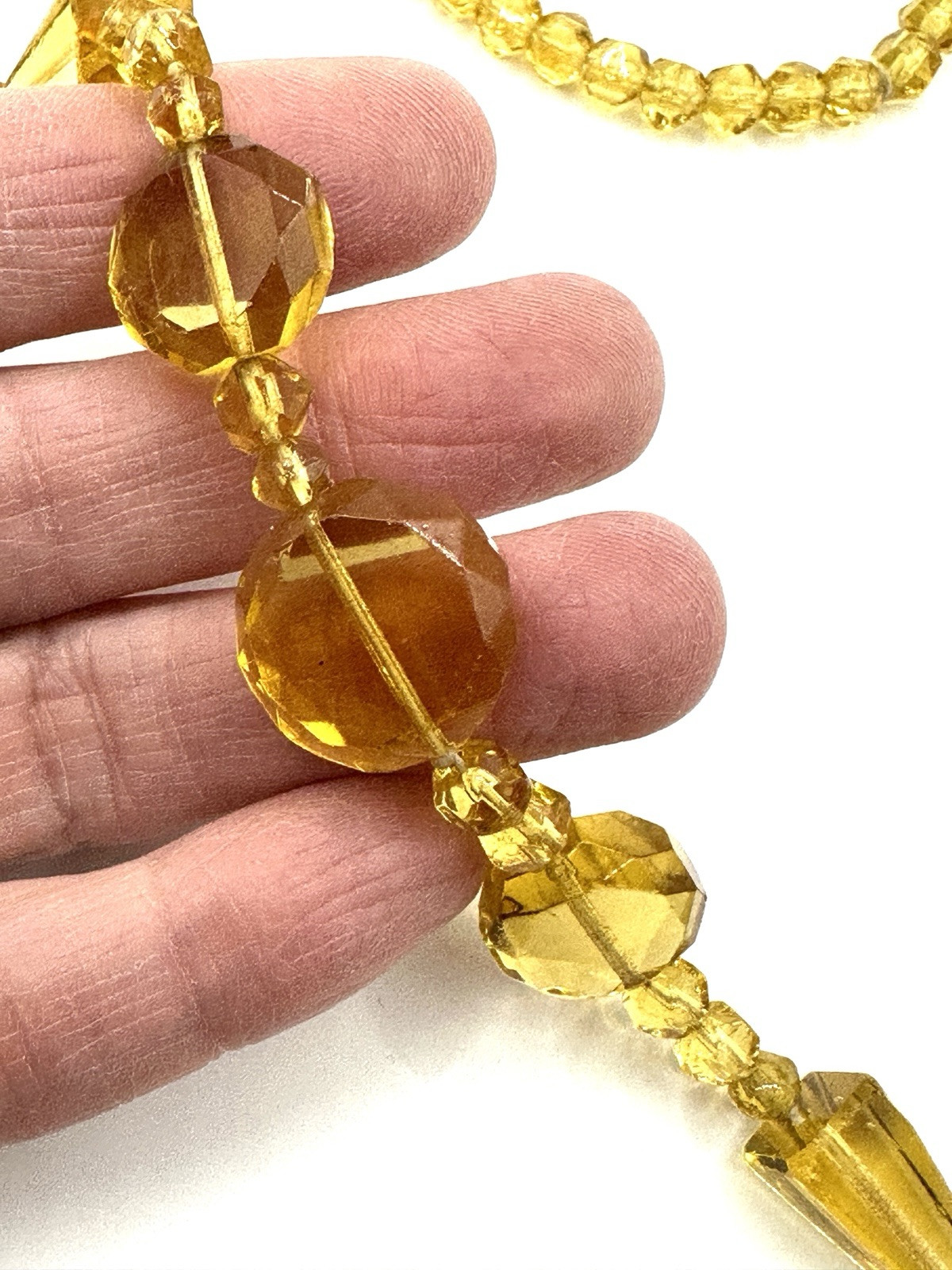 VTG Czech Unusual Faceted Yellow Glass Necklace