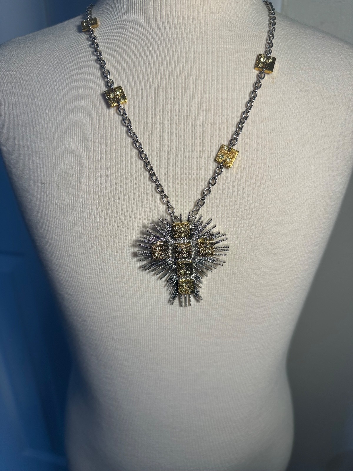 Real Collectibles by Adrienne Spike Cross Cz Pendant Long Necklace Box