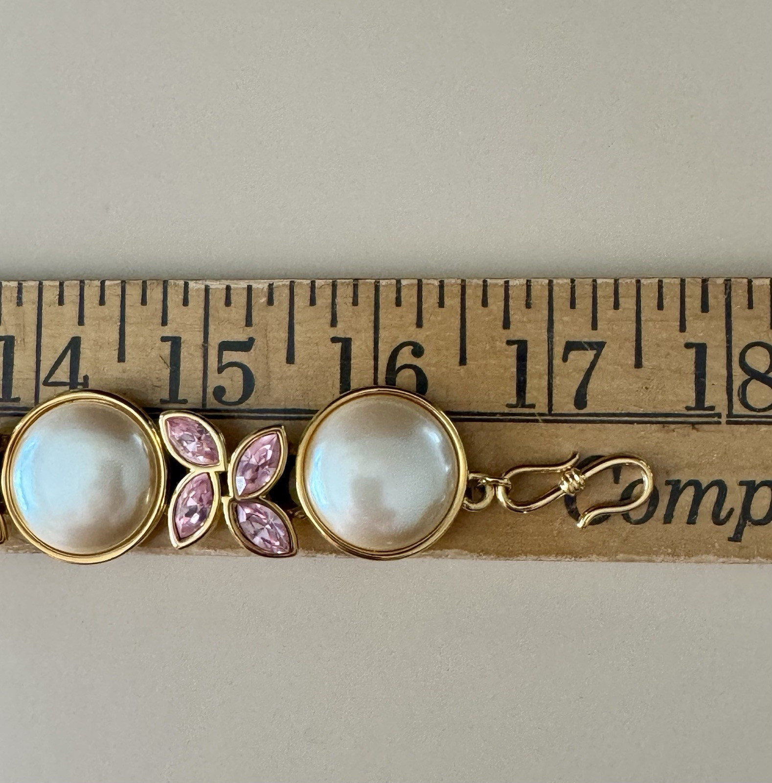 Vintage Monet Runway Necklace Faux Pearls Pink Crystal Gold Tone Statement