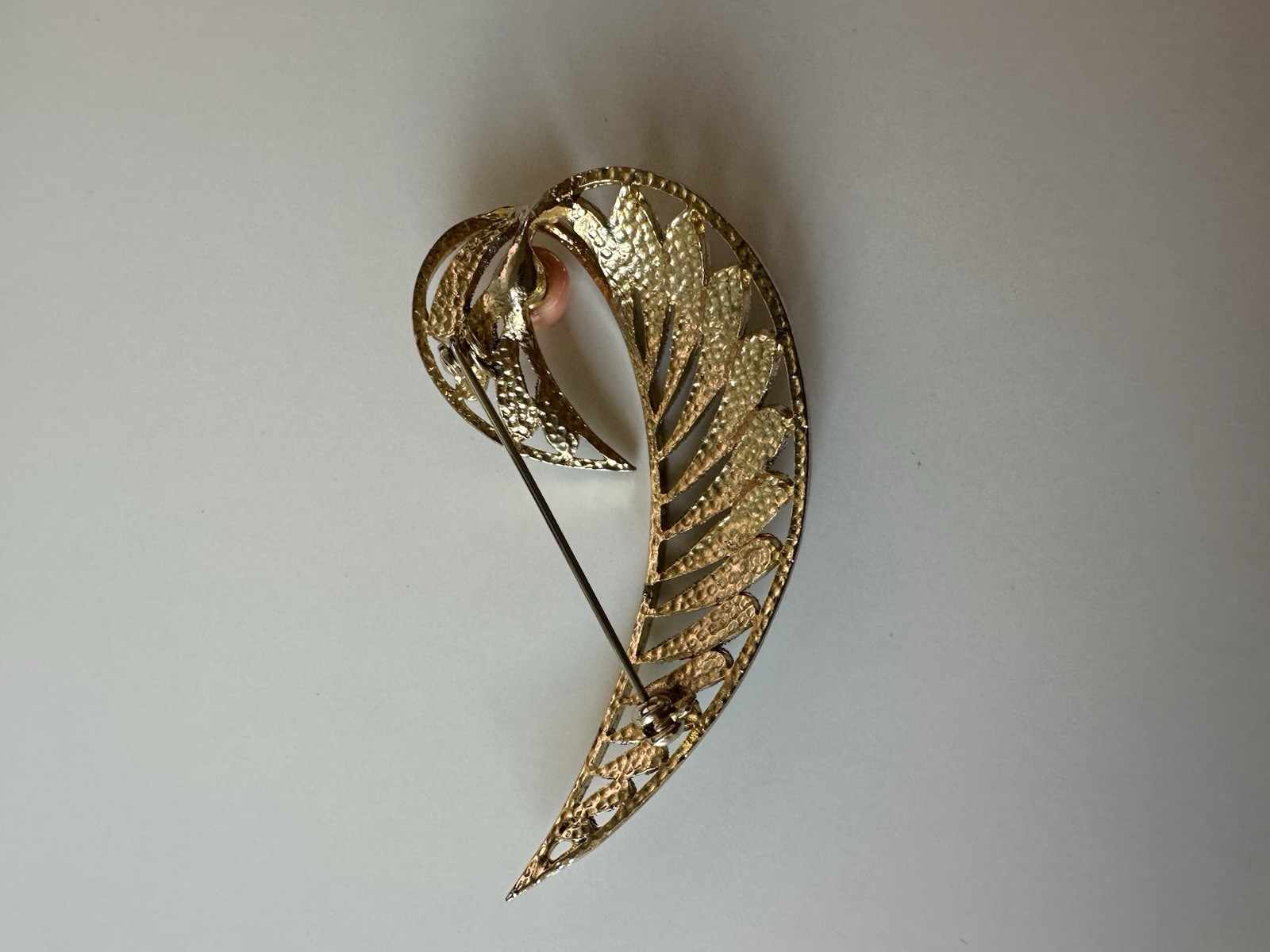 Vintage Japanese Momo Coral Leaf Brooch Pin