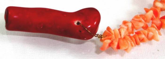 Signed Vintage Pink Coral Necklace With Red Pendant by Kenneth J. Lane