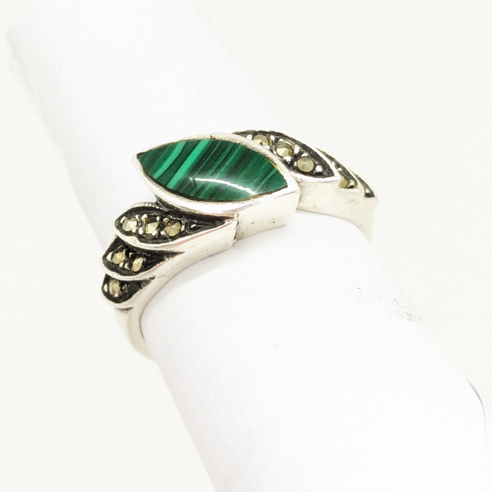 Vintage Elegant RING Silver 925 with Malachite stone -size: 7.25US (17.5mm)| #30