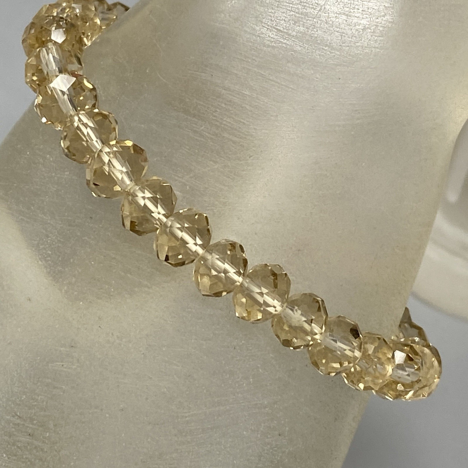 Champagne Glass Beaded Bracelet Faceted Fire Polished Coated Stretch 6.25″