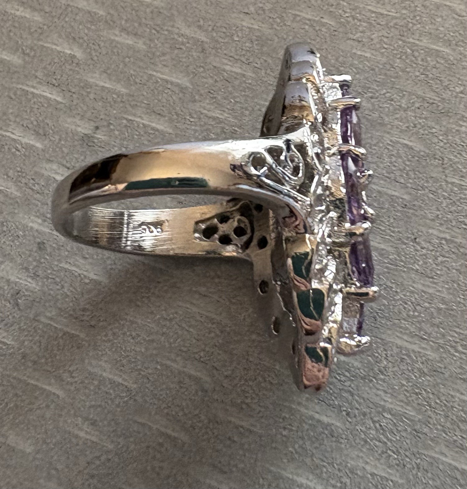 Vintage Sterling Silver Lavender Amethyst Marquise Gem Cluster Ring 925 size 6.5
