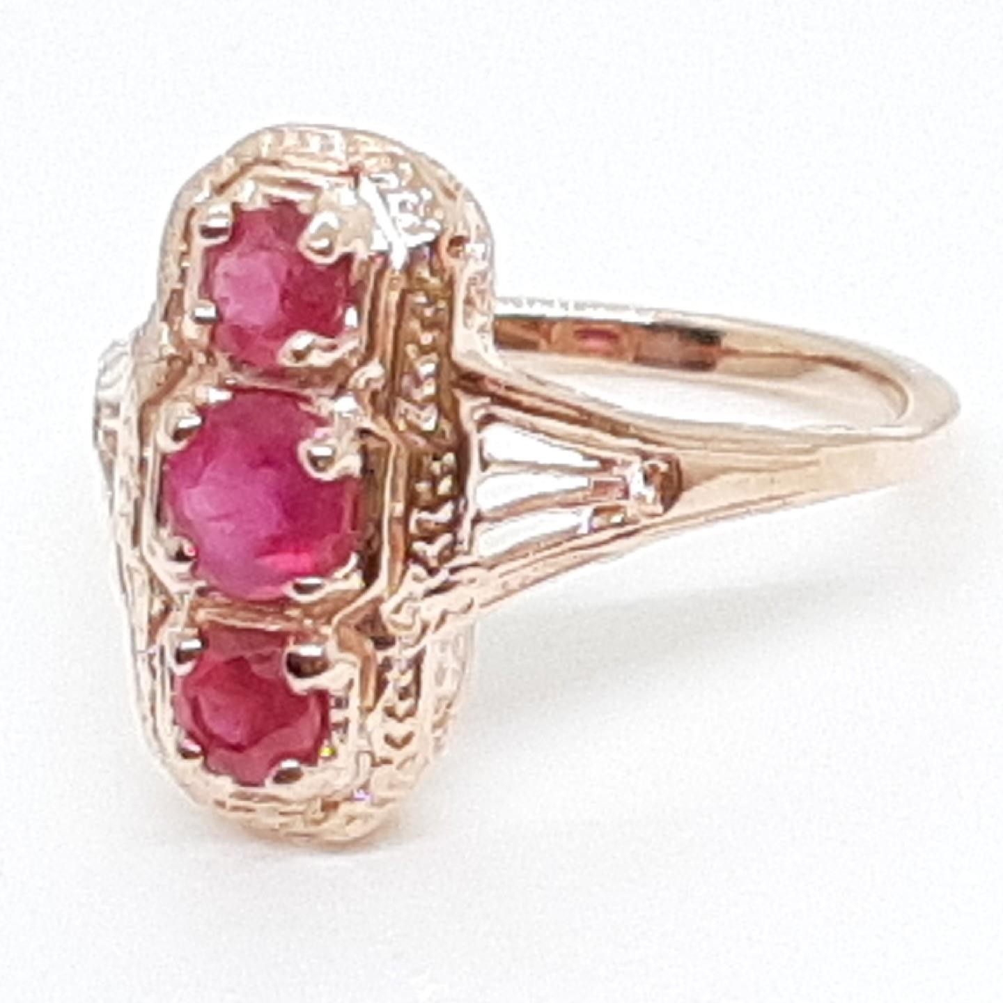 Antique Filigree 1.00ctw Ruby 14K Rose Gold 925 Sterling Silver Ring Size 6.75